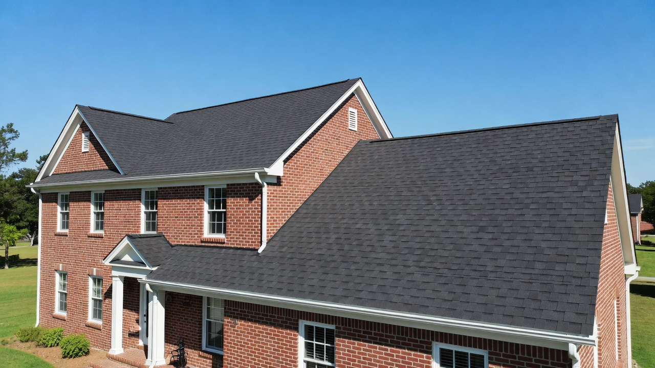 Completed architectural shingle roof replacement on a two-story home in Chapel Hill, NC